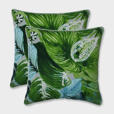 639550 Floral Green Square Outdoor Square Throw Pillow 2-Pack