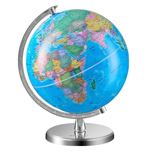 DQYJJLBFG8YCRYAAZV0 Rotating World Globe with Stand 11.02 in. x 8 in. 203.2 mm 360° Spinning Globe with Precise Time Zone for Education