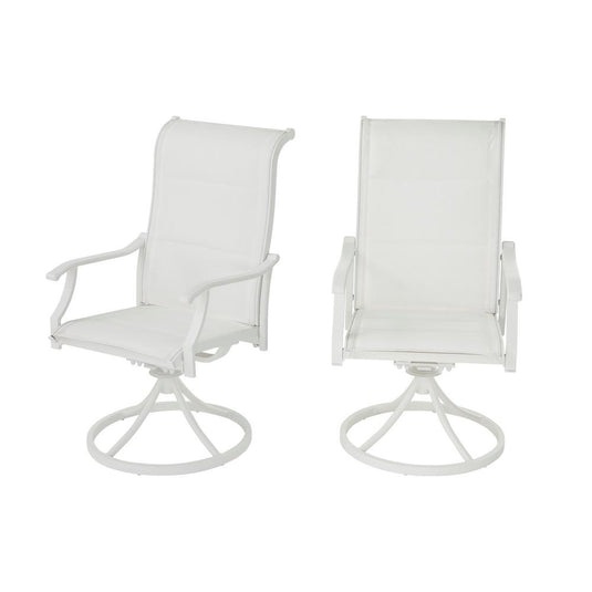 FM18107-AL-SVC Riverbrook Shell White Swivel Aluminum Padded Sling Outdoor Patio Dining Chairs (2-Pack)