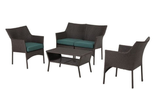 GT-6356B-SSRSET Terrace View 4-Piece Wicker Patio Conversation Set with Green Cushions