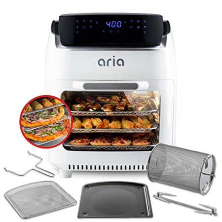 AAW-906 10Qt White Air Fryer Oven with Rotating Rotisserie, Dehydration and Recipe Book