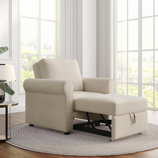 PP282398AAB 3-in-1 White Linen Arm Chair, Convertible Sleeper Chair with Adjustable Backrest  *LOCAL PICK UP ONLY*