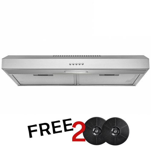 RH0333CFL 24 in. 58 CFM Convertible Under Cabinet Range Hood in Brushed Stainless Steel with 2 Carbon Filters and Push Button