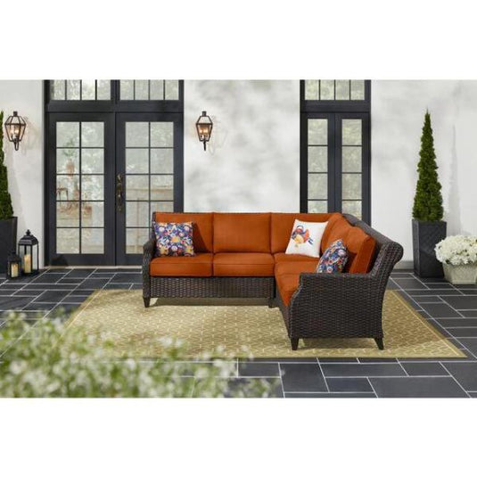 GB-11358-ARP-ST Hampton Chase Aluminum Wicker Outdoor Sectional with CushionGuard Plus Red Cushions