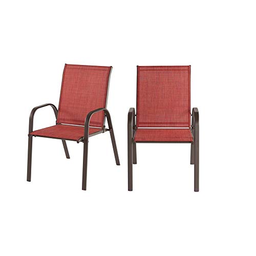 FCS00015Y-2PKCH Mix and Match Brown Steel Sling Outdoor Patio Dining Chair in Chili Red (2-Pack)