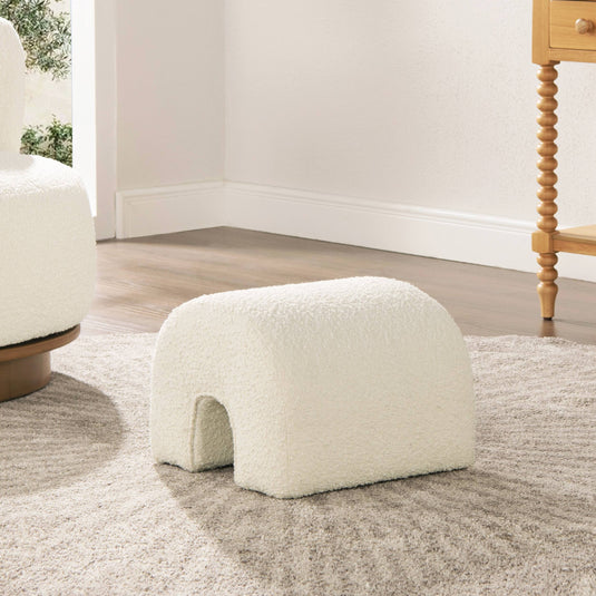 84490-MBW-MY Bridge Ivory White Polyester and Acrylic Blend Boucle Arched Small Footstool Ottoman