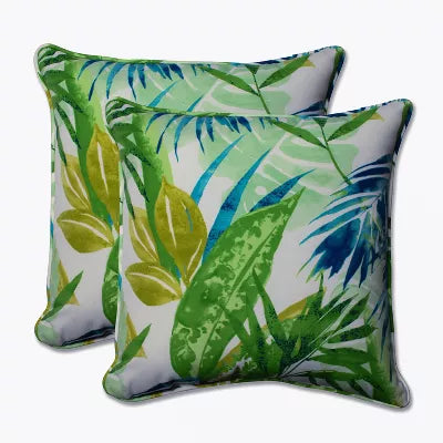 586571 Floral Blue Square Outdoor Square Throw Pillow 2-Pack