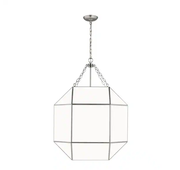 Load image into Gallery viewer, 5279454-962 Morrison 4-Light Brushed Nickel Large Lantern Hanging Pendant Light with White Glass Panel *LOCAL PICK UP ONLY*
