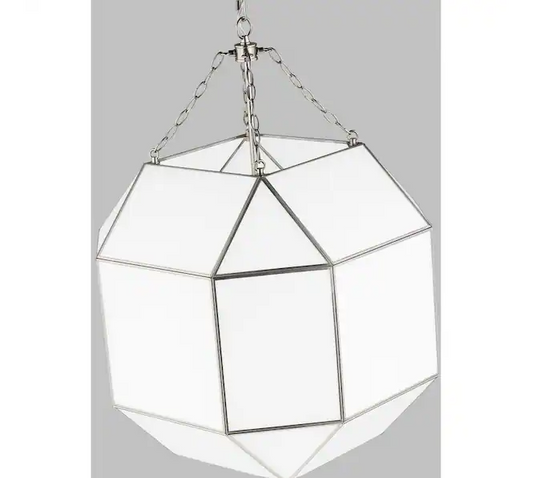 5279454-962 Morrison 4-Light Brushed Nickel Large Lantern Hanging Pendant Light with White Glass Panel *LOCAL PICK UP ONLY*