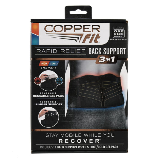 CFRRBK1SZ Rapid Relief One Size Fits Most Copper Infused Adjustable Back Support Wrap with Gel-Pack in Black