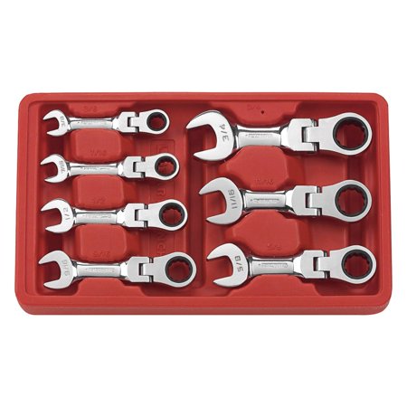 9570 SAE 72-Tooth Stubby Flex Head Combination Ratcheting Wrench Tool Set (7-Piece)