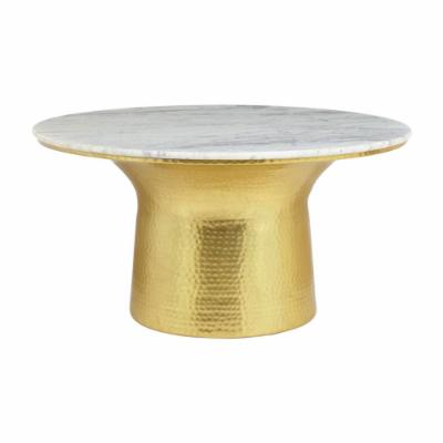 *LOCAL PICK-UP ONLY* DC18-65050 Cupertine 31 in. Gold/Marble Medium Round Marble Coffee Table with Hammered Base