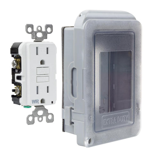 WCWL1PG-D 1-Gang Extra Duty Non-Metallic Low Profile While-In-Use Weatherproof Horizontal/Vertical Receptacle Cover and GFCI, Grayv