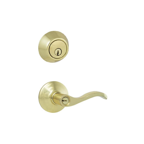 MYE7L1B Naples Polished Brass Keyed Entry Door Handle with Single Cylinder Deadbolt Combo Pack