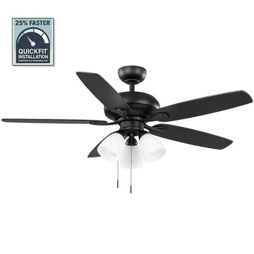 92365 Rockport II 52 in. Indoor Matte Black LED Ceiling Fan with Light kit, Downrod and Reversible Blades Included