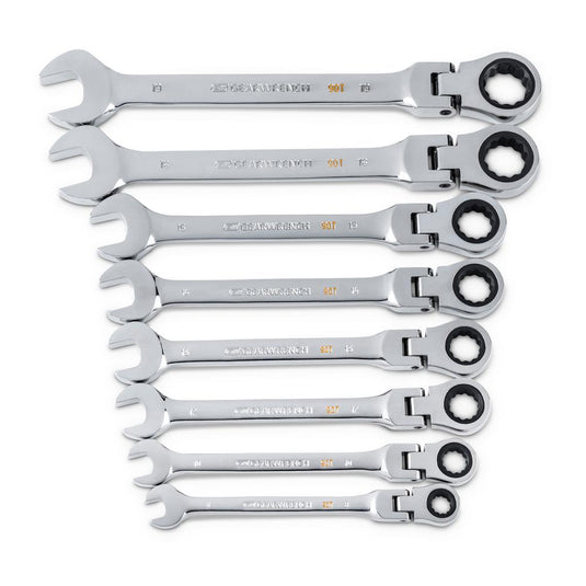 86794 Metric 90-Tooth Flex Head Combination Ratcheting Wrench Tool Set with Tray (8-Piece)