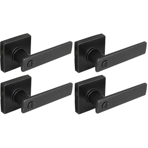 32LP1X901AD4 Westwood Matte Black Bed and Bath Door Handle with Square Rose (4-Pack)