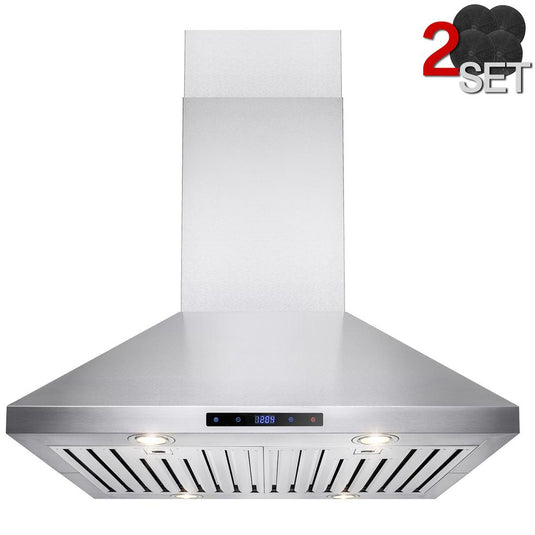 RH0259CFL 30 in. 343 CFL Convertible Kitchen Island Mount Range Hood in Stainless Steel with Touch Control and 2 Set Carbon Filter