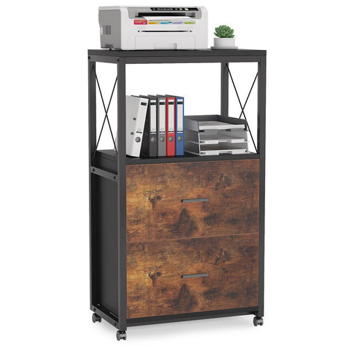 *Local Pick Up Only* TJHD-HOGA-CJ188 Frances 43.3 in. Black and Brown Vertical Rolling File Cabinet, Industrial Filing Cabinet with 2-Large-Drawer