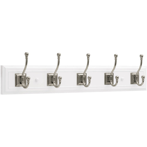 1000412562 27 in. White and Satin Nickel Architectural Hook Rack