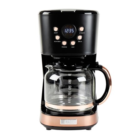 75075 12- Cup Black/Copper Retro Style Drip Coffee Maker with Strength Control and Timer