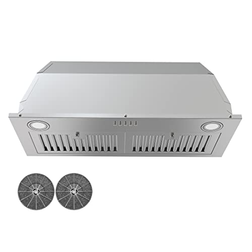 RH0666 28 in. 343 CFM Convertible Insert Range Hood with Carbon Filters, LED Lights and push buttons in Stainless Steel
