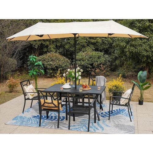 HD-S7-40110M 8-Piece Patio Dining Set w/Table, Umbrella and Stackable Chairs