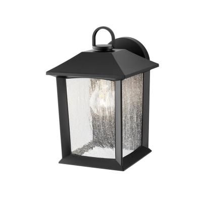 5284002012 Ashton 1-Light Black Outdoor Wall Lantern Sconce Light with Seeded Glass