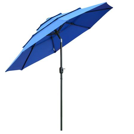 84D-177DB 9' 3-Tiers Patio Umbrella w/Crank, Push Button Tilt