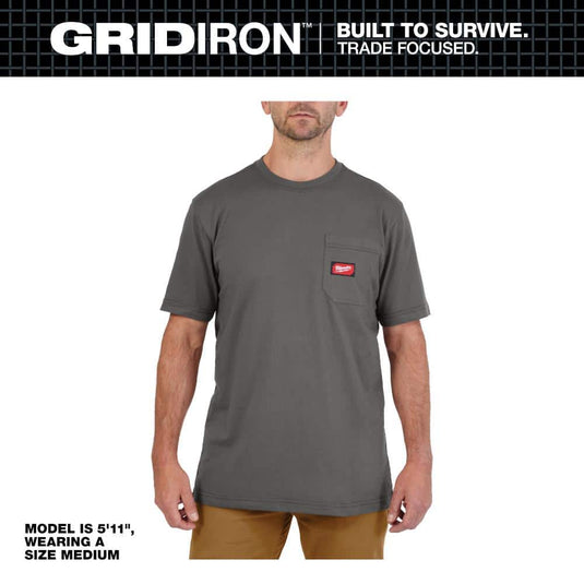 605G-XL Men's X-Large Gray GRIDIRON Cotton/Polyester Short-Sleeve Pocket T-Shirt
