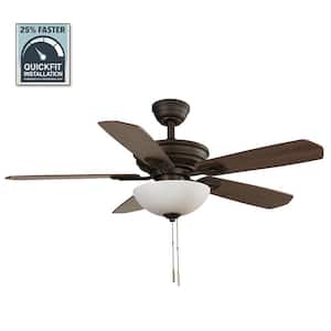 52044 Wellston II 44 in. Indoor LED Bronze Dry Rated Downrod Ceiling Fan with Light Kit and 5 Reversible Blades