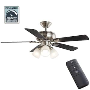 52144 Riley 44 in. Indoor LED Brushed Nickel Ceiling Fan with Light Kit, 5 QuickInstall Reversible Blades and Remote Control