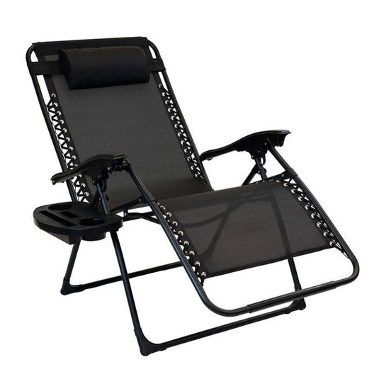 243073OVR1P Oversized Black Metal Zero Gravity Chair with Leg Stabilizers and Big Cupholder