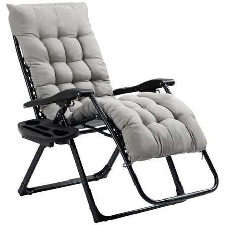 84B-803GY Padded Zero Gravity Chair, Patio Lounger with Cup Holder and Grey Cushion