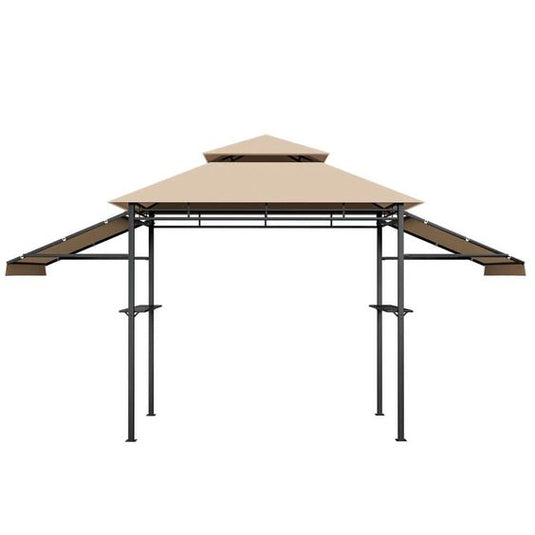 GYM09949 Patio BBQ Grill Gazebo Side Awnings Shelves 2-Tier Canopy Outdoor