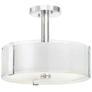 CP0902 Bourland 14 in. 3-Light Polished Chrome Semi-Flush Mount Ceiling Light Fixture with White and Clear Glass Double Shade